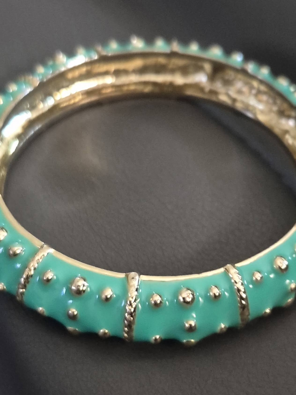 Gold-Tone Turquoise Enamel Studded Bangle Bracelet